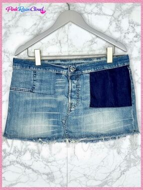 Levi’s 501 Button Fly Patchwork Denim Mini Skirt Women’s W32 Distressed Cotton